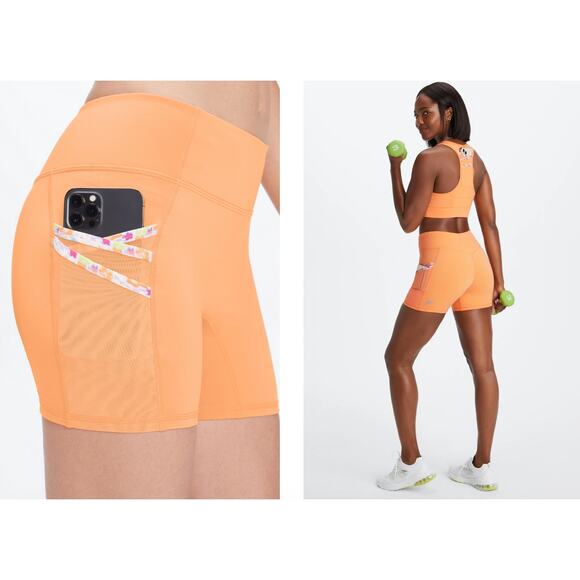 Fabletics Womens Floral Marigold Matching Set Biker Short Crop Tank Size Medium - Picture 1 of 8